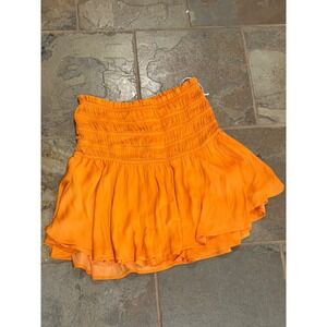 NWT RG Kane Rhea Mini Skirt Tangerine Orange Smocked Tiered Ruffle Size S NEW